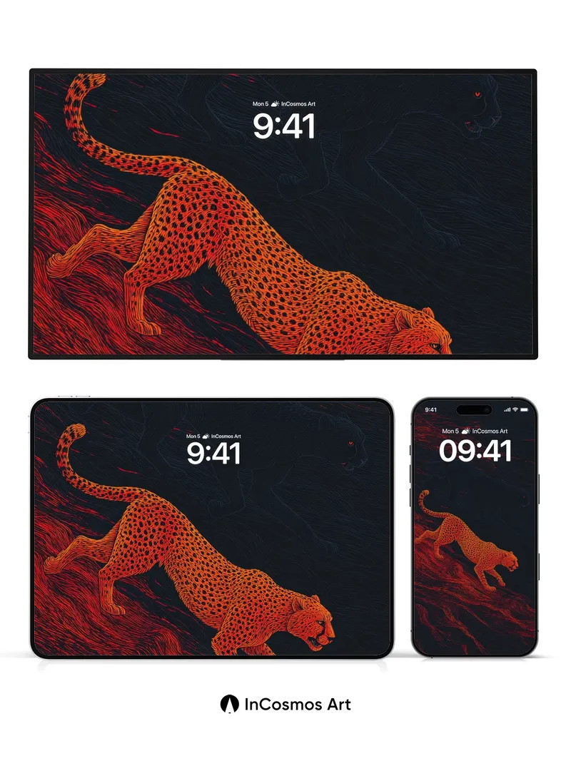 Fiery Cheetah Wallpaper with Shadowed Depths