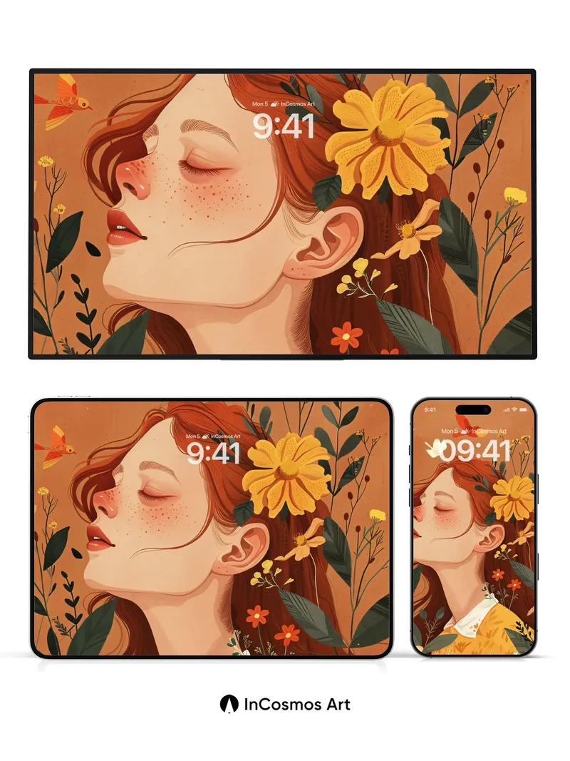 Serenity Bloom Wallpaper with Floating Birds