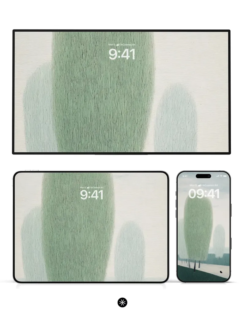 Serene Green Mist Wallpaper with Solitary Cat