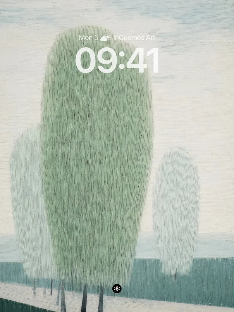 Serene Green Mist Wallpaper with Solitary Cat