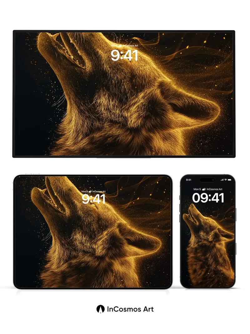 Golden Howl Wallpaper with Starlight Dust