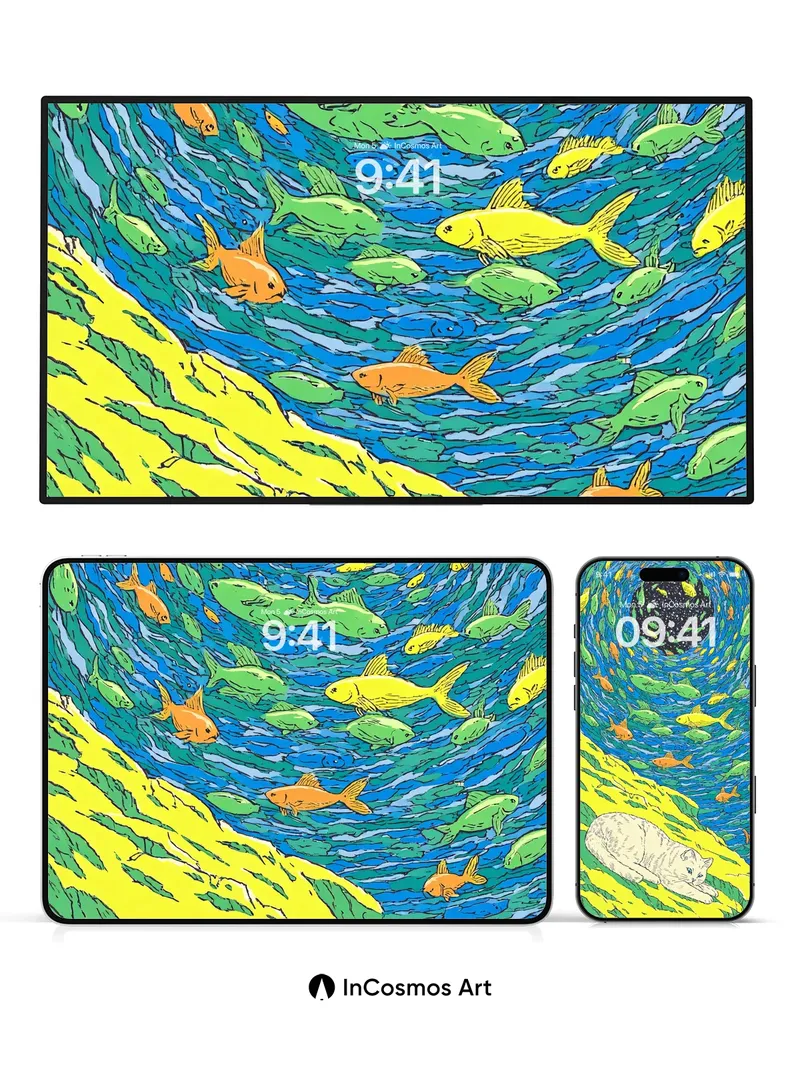 Whirlpool Dream Wallpaper with Cosmic Fish