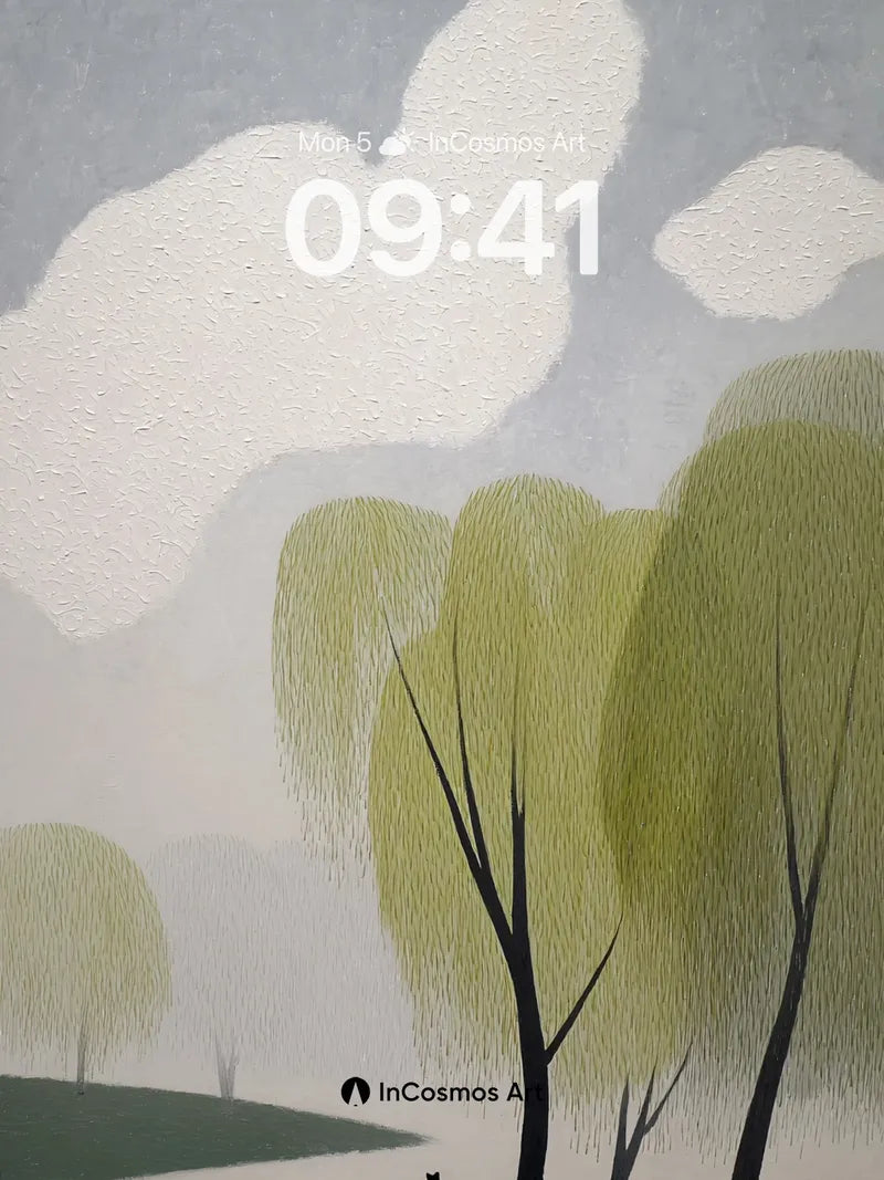 Whispering Willow Wallpaper with Solitary Cat