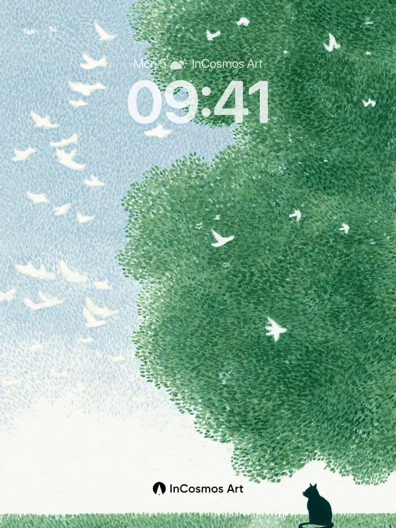 Serenity Tree Shadow Wallpaper with Silent Cat wallpaper for iPhone, iPad & Mac