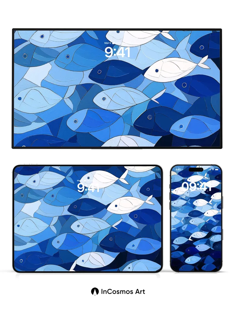 Sapphire School Wallpaper with Floating Light