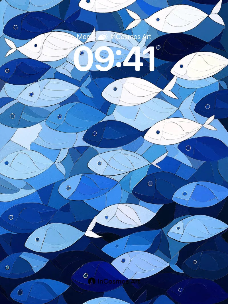 Sapphire School Wallpaper with Floating Light