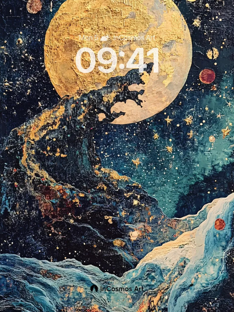 Cosmic Wave Wallpaper with Golden Moon wallpaper for iPhone, iPad & Mac