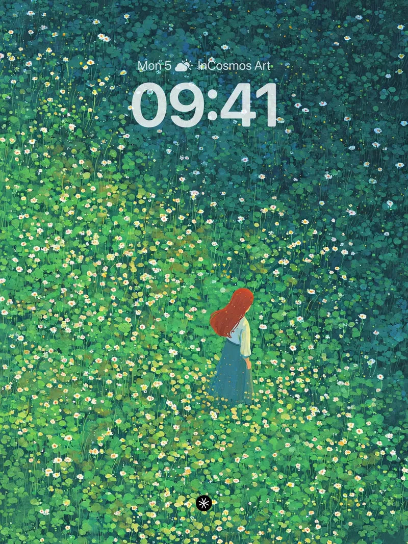 Red-Haired Girl in Flower Field Wallpaper 4K for iPhone Lock Screen wallpaper for iPhone, iPad & Mac