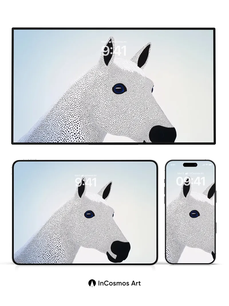 Surreal Dot-Work Horse Wallpaper with Cosmic Gaze