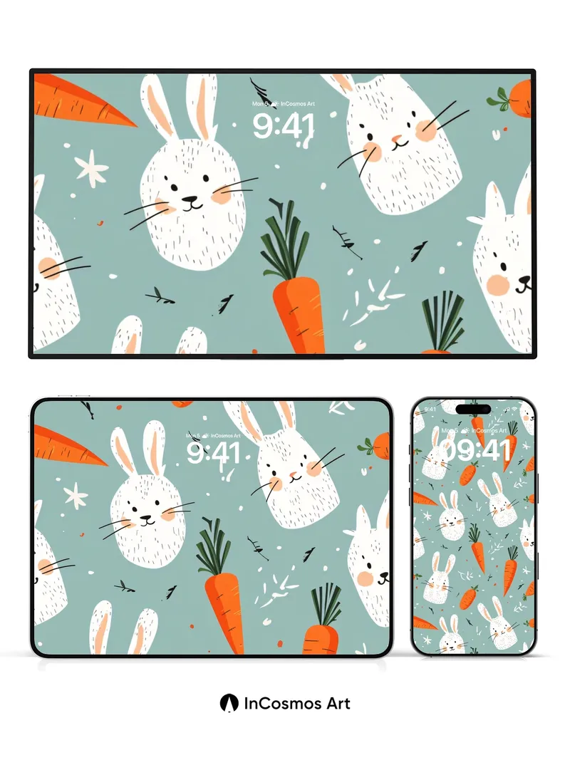 Whimsical Bunny Garden Wallpaper with Carrot Whispers