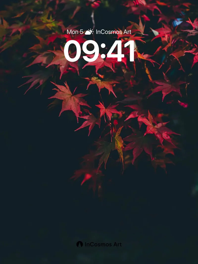 Crimson Whisper Wallpaper with Falling Leaves