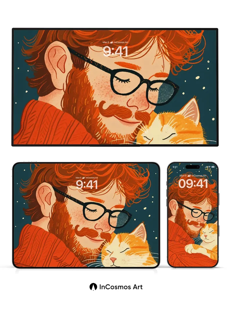Cozy Ember Wallpaper with Sleeping Cat