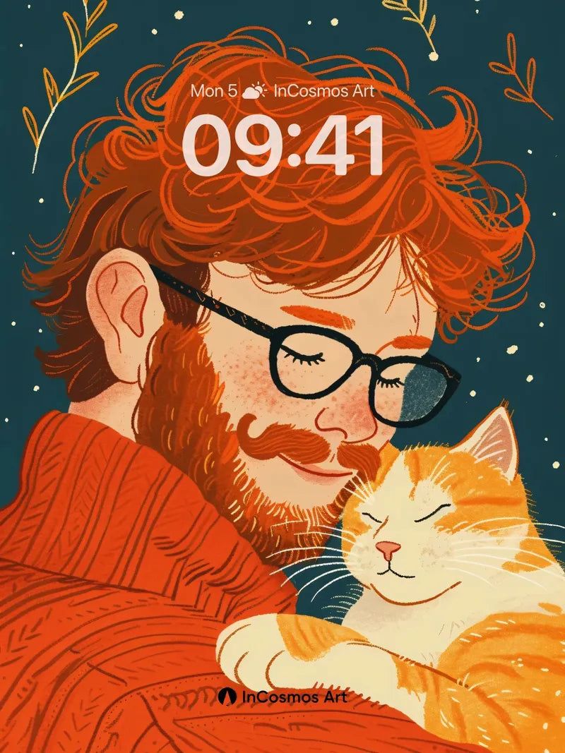 Cozy Ember Wallpaper with Sleeping Cat wallpaper for iPhone, iPad & Mac
