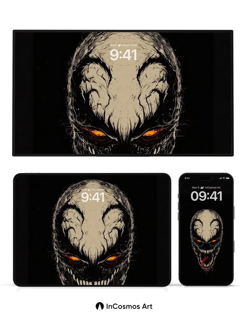 Symbiotic Horror Wallpaper with Venomous Gaze