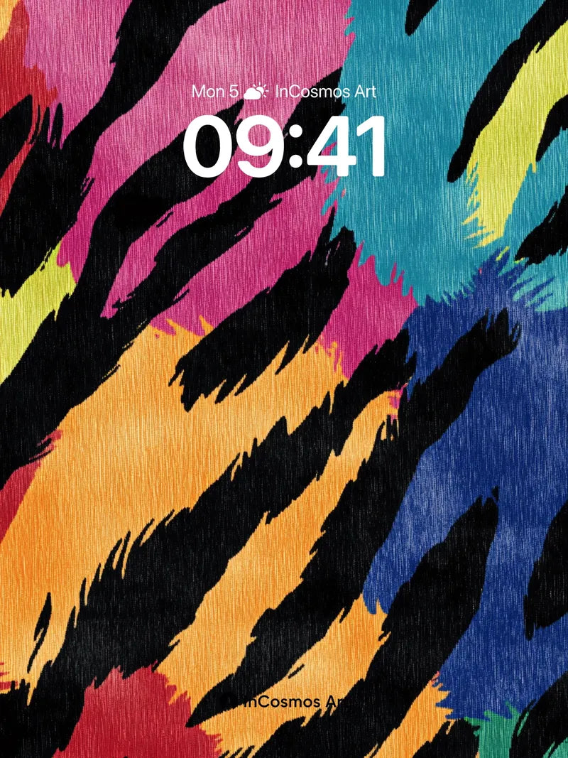 Electric Zebra Wallpaper with Rainbow Stripes