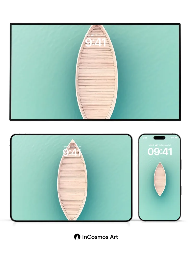 Serene Drift Wallpaper with Wooden Boat