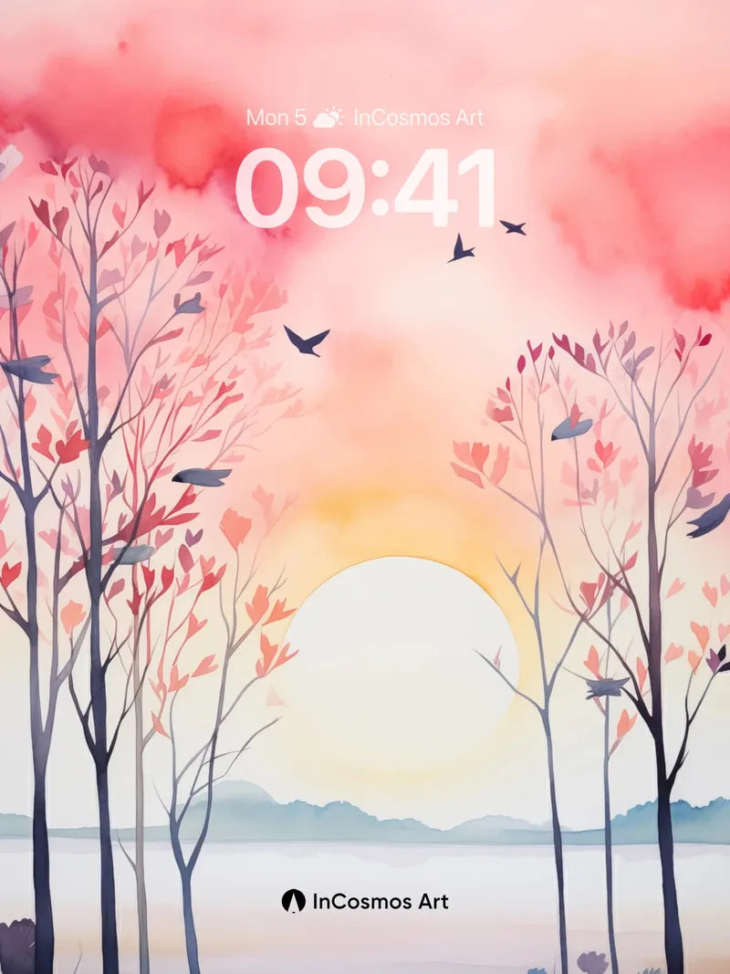 Crimson Hush Wallpaper with Floating Leaves