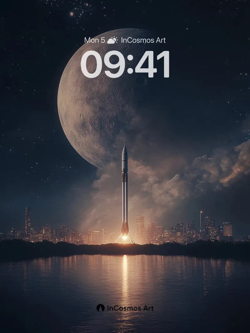 Lunar Launch Wallpaper with City Reflection
