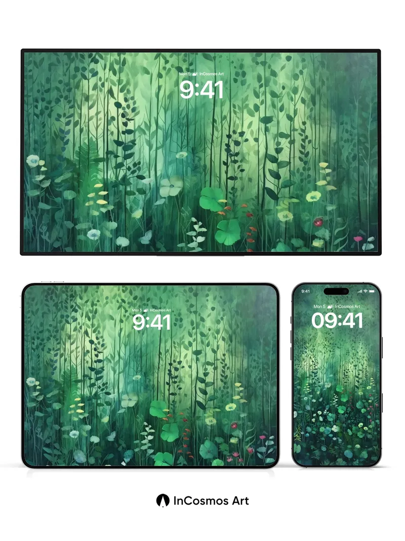 Whispering Grove Wallpaper with Luminous Leaves