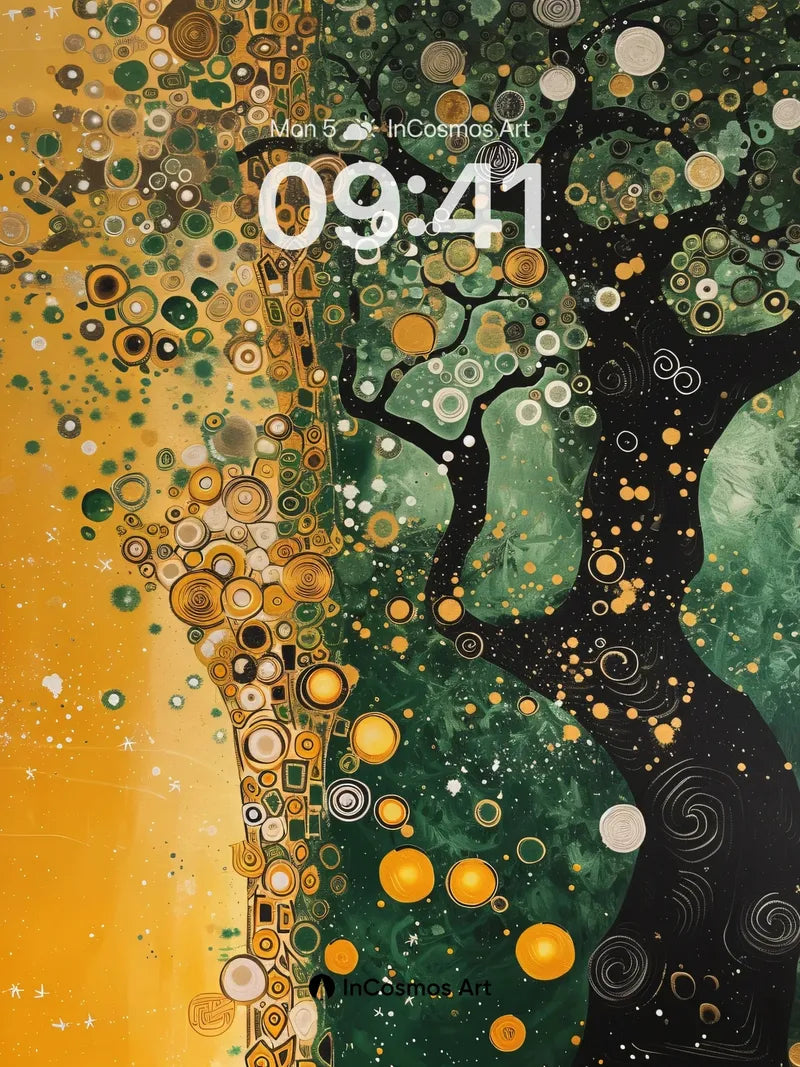 Whispering Grove Wallpaper with Golden Circles