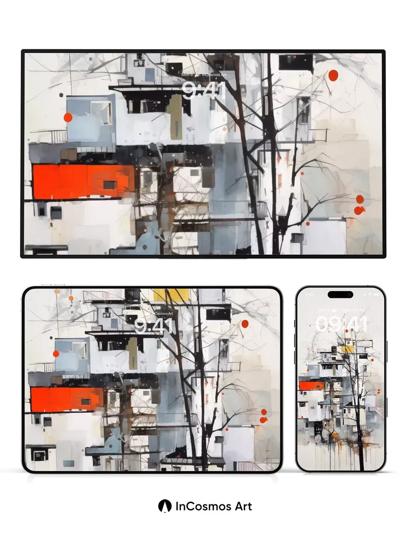 Silent Geometry Wallpaper with Bare Branches