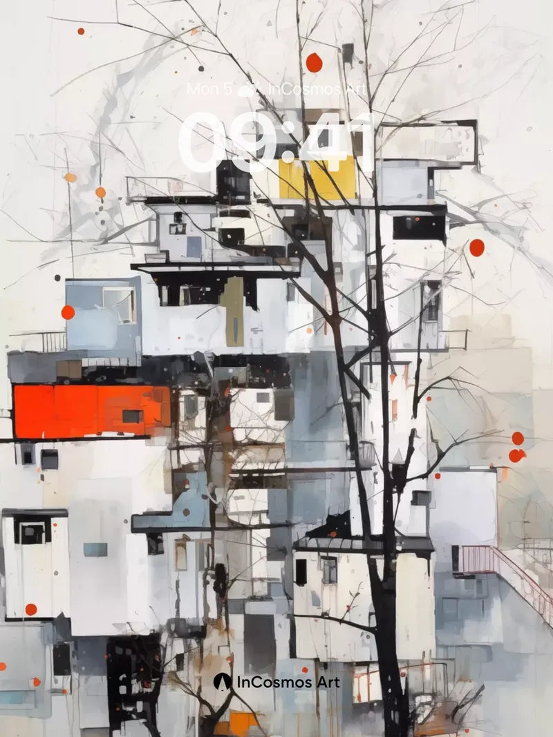 Silent Geometry Wallpaper with Bare Branches