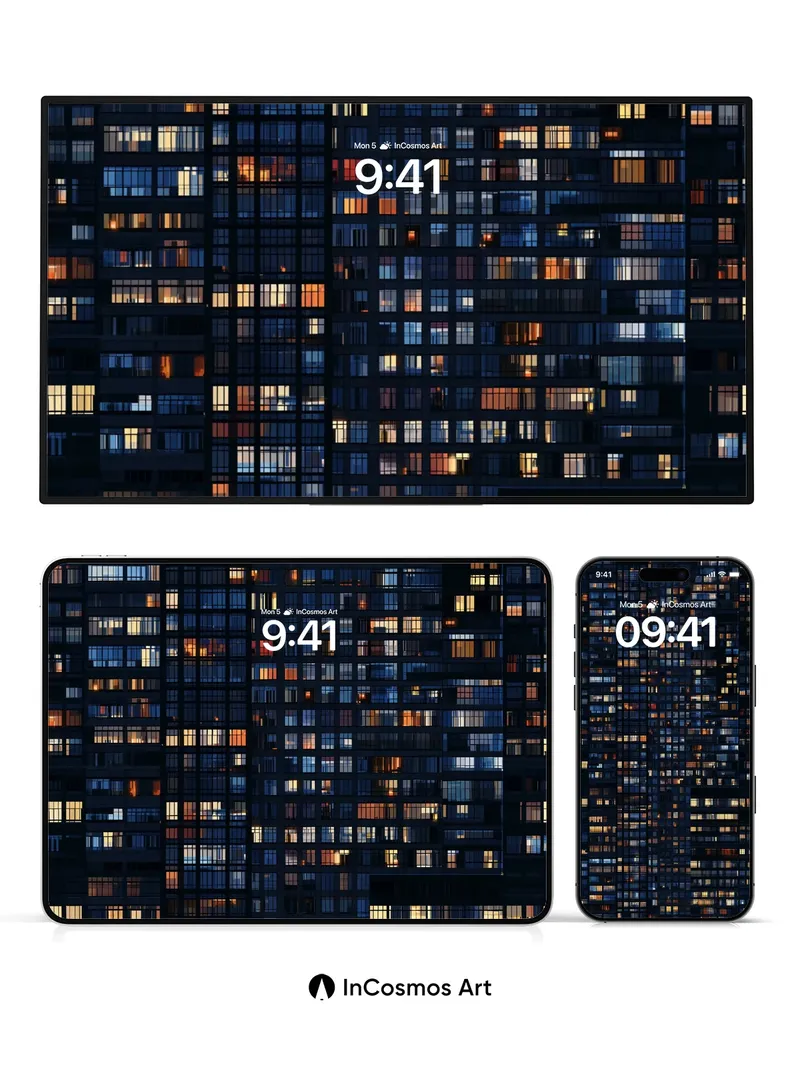 Nocturnal Grid Wallpaper with Warm Pulse