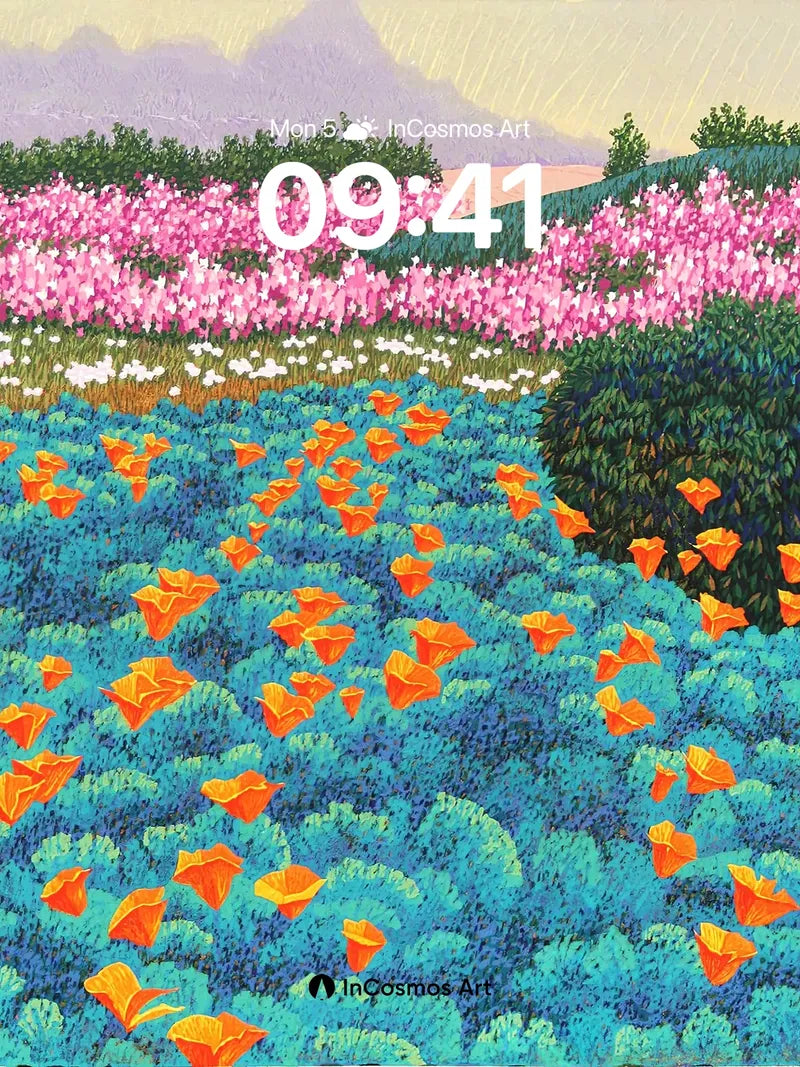 Crimson Bloom Wallpaper with Rolling Fields wallpaper for iPhone, iPad & Mac