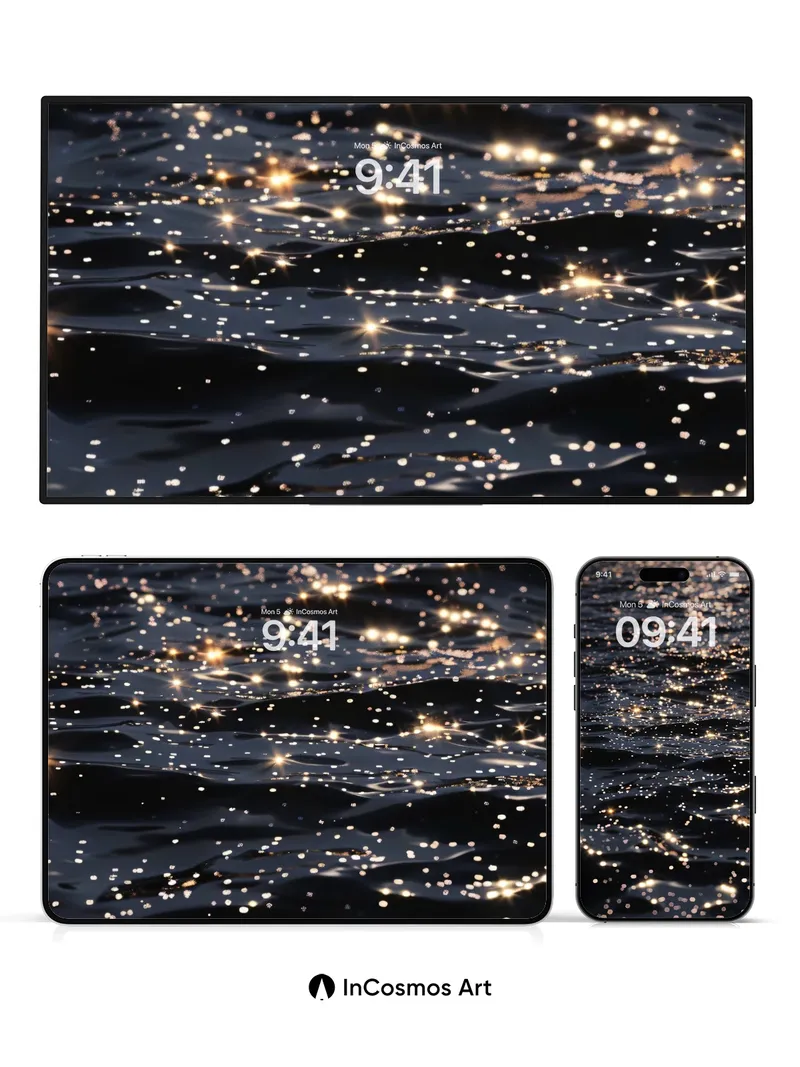 Stellar Waterfall Wallpaper with Floating Light