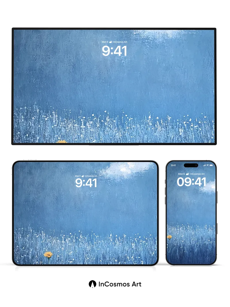 Solitary Bloom Wallpaper in Monochrome Blue