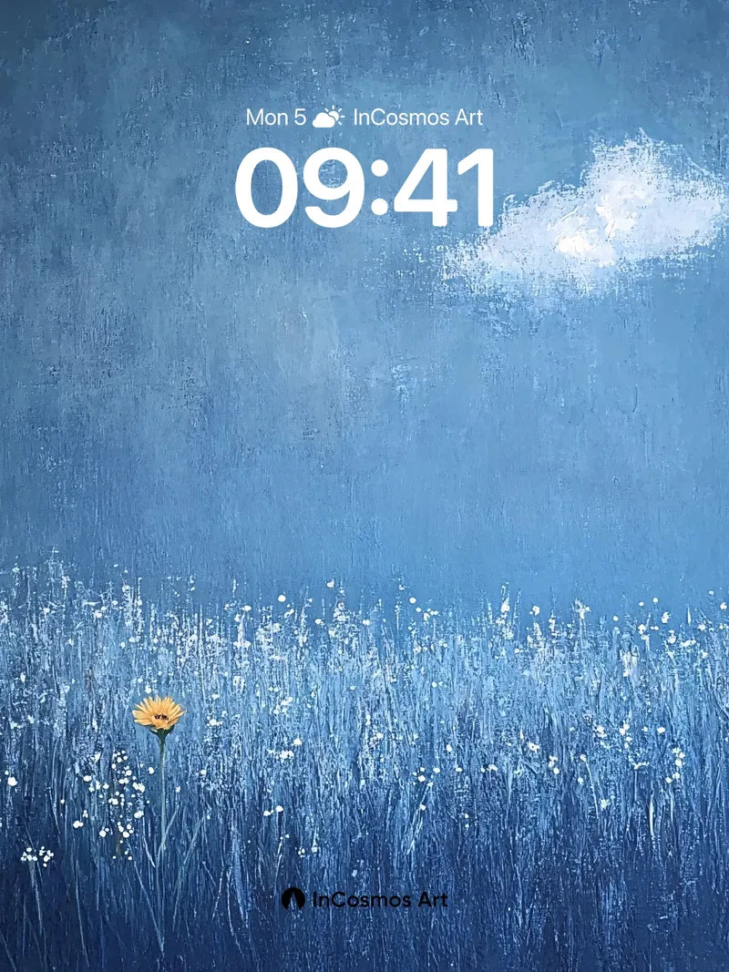 Solitary Bloom Wallpaper in Monochrome Blue wallpaper for iPhone, iPad & Mac