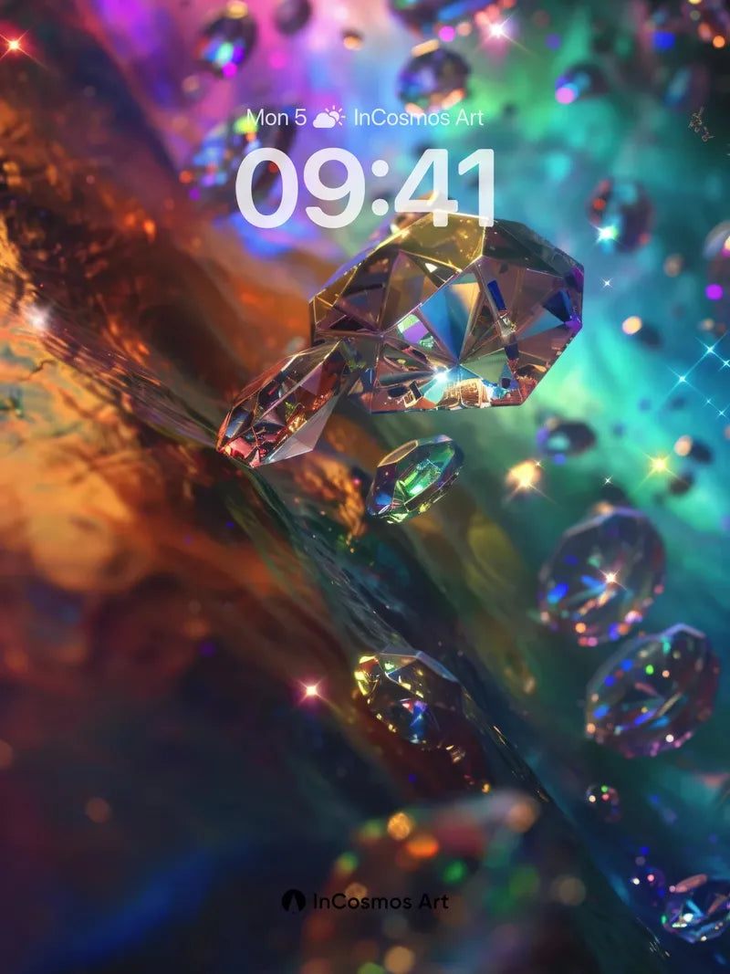 Prismatic Drift Wallpaper with Floating Crystals