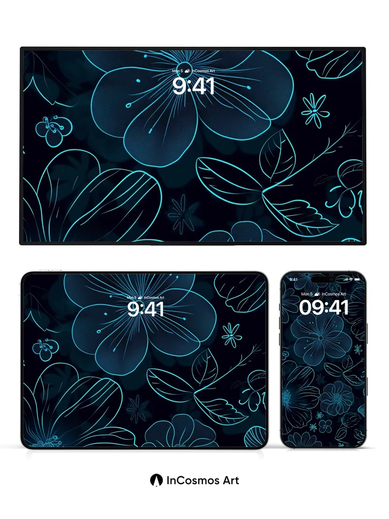 Neon Bloom Wallpaper with Ethereal Lines