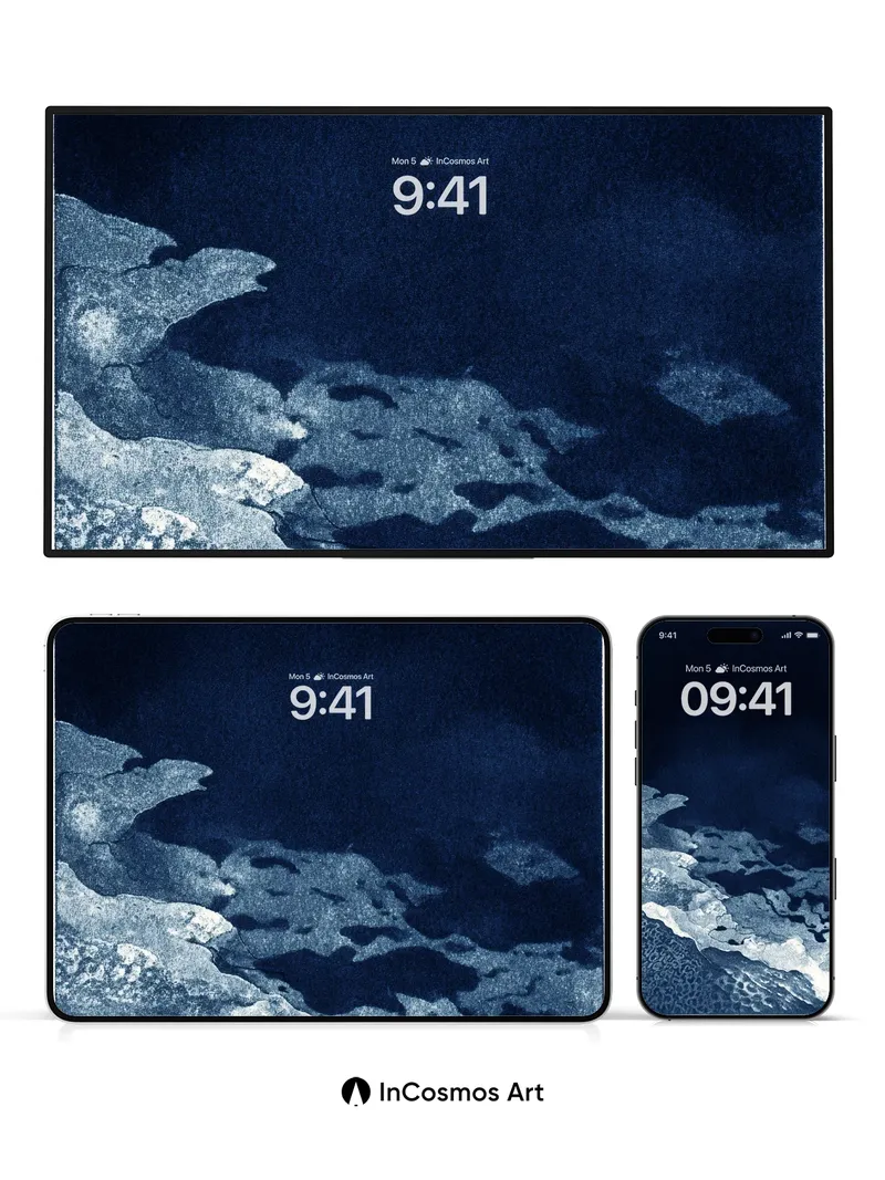 Indigo Mirage Wallpaper with Floating Clouds