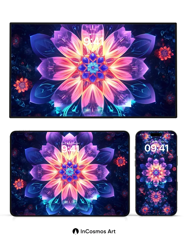 Luminous Bloom Wallpaper with Fractal Petals