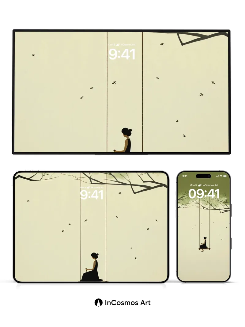 Solitary Swing Wallpaper with Bare Branches