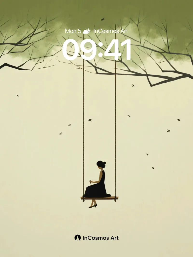 Solitary Swing Wallpaper with Bare Branches