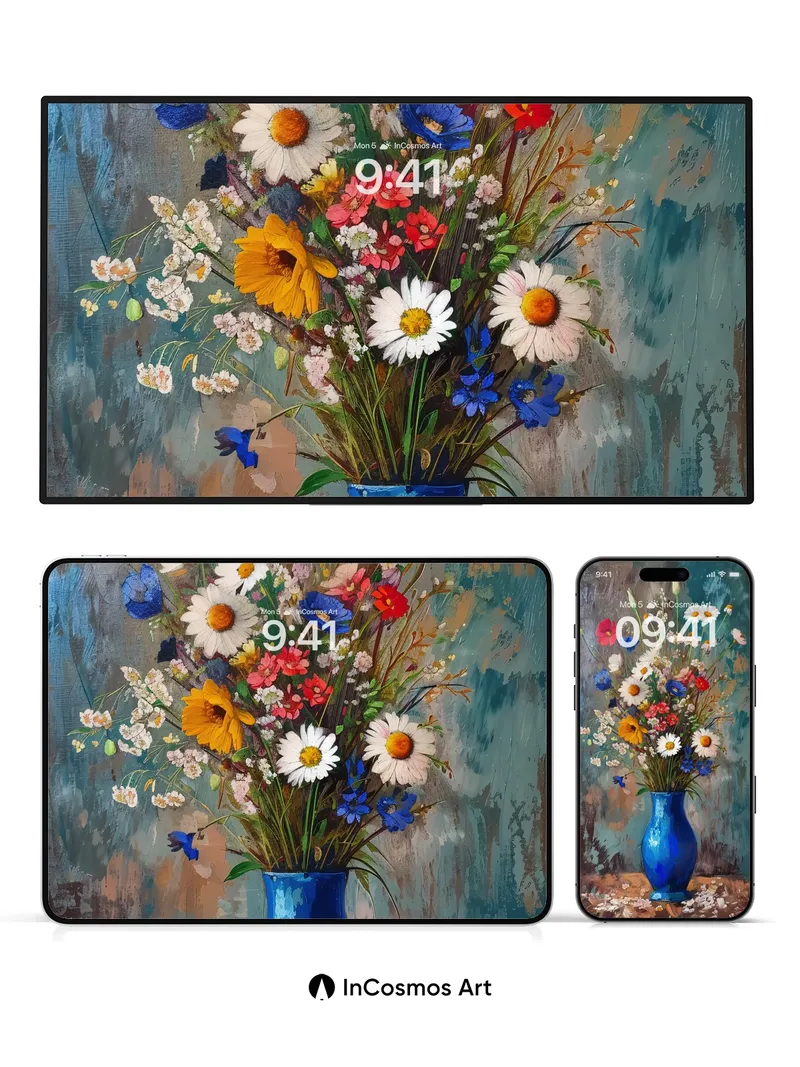 Wild Bloom Wallpaper with Cobalt Vase