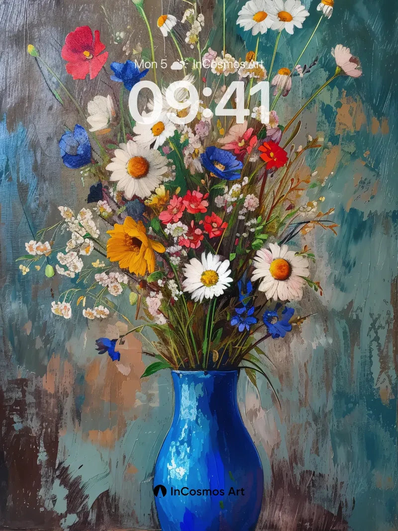 Wild Bloom Wallpaper with Cobalt Vase