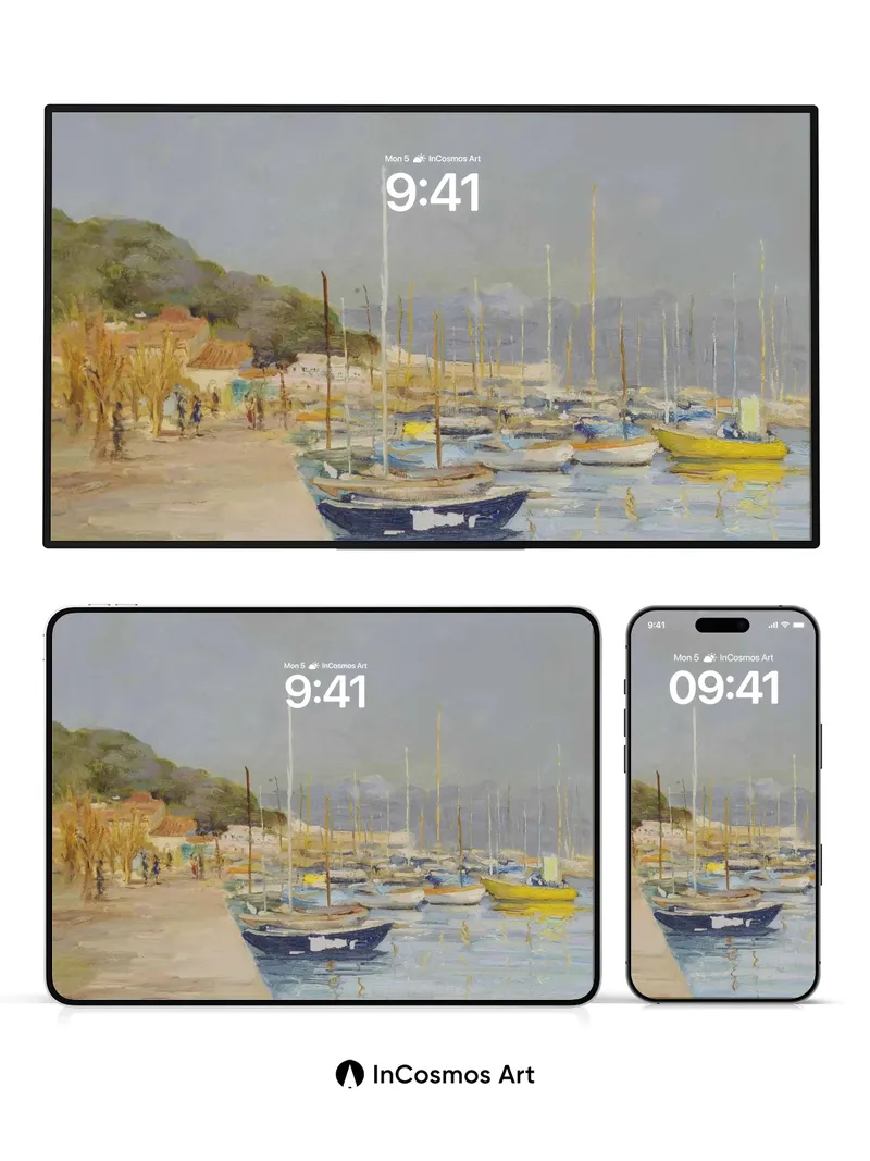 Serenity Harbor Wallpaper with Soft Brushstrokes