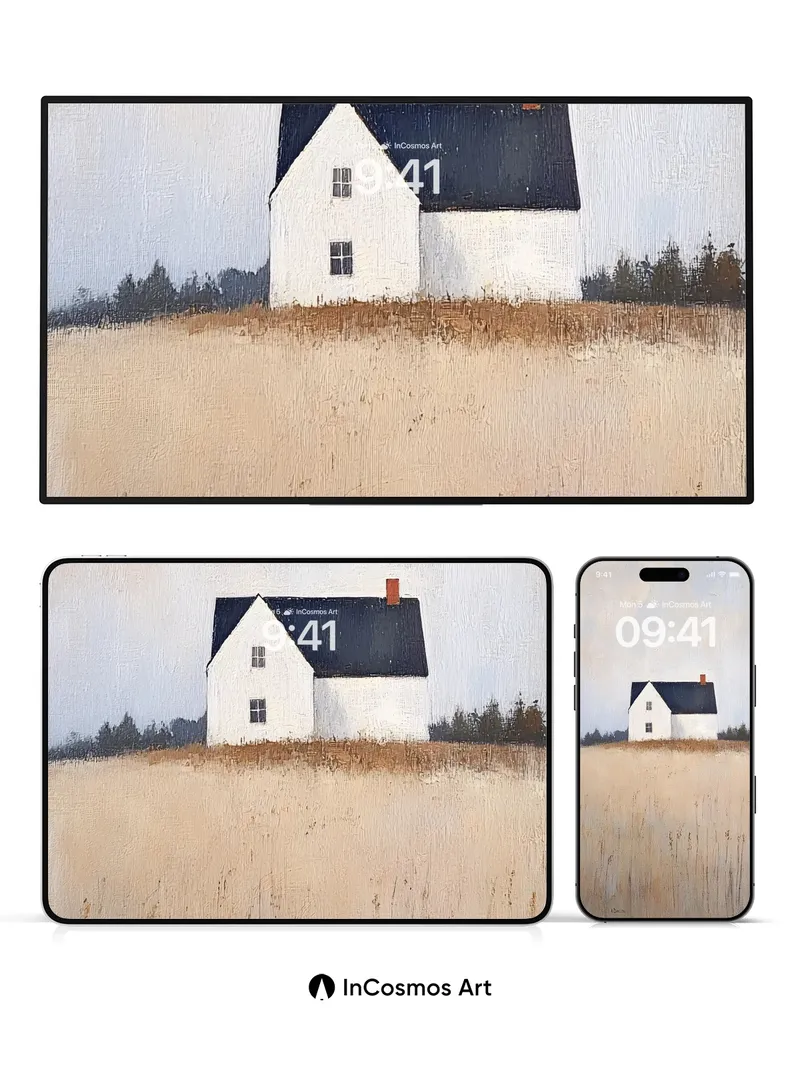 Quiet Field Wallpaper with Solitary House