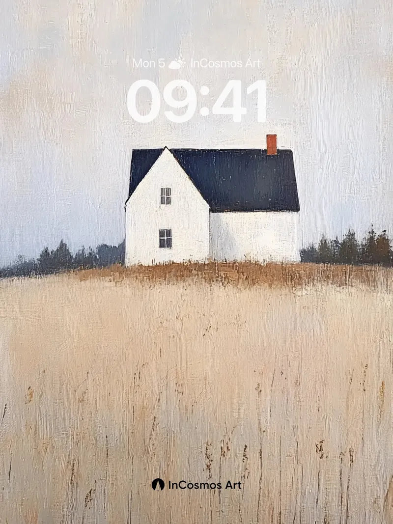 Quiet Field Wallpaper with Solitary House