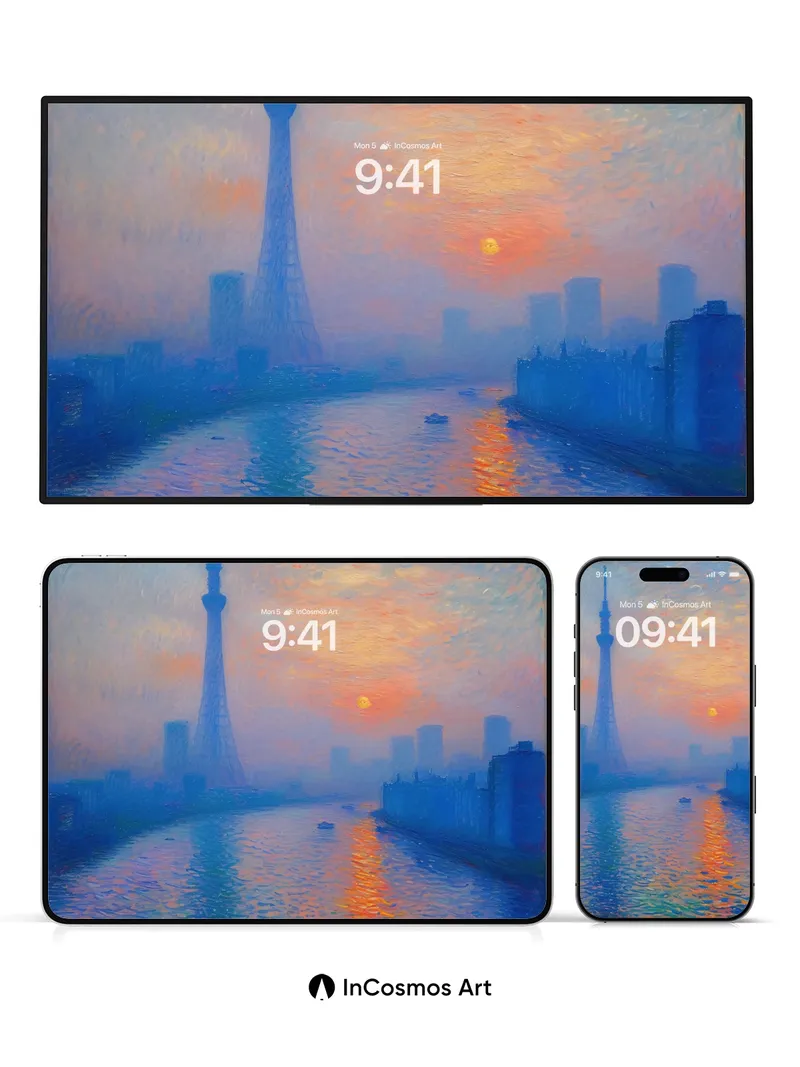 Hazy Dawn Wallpaper with Tower Reflection