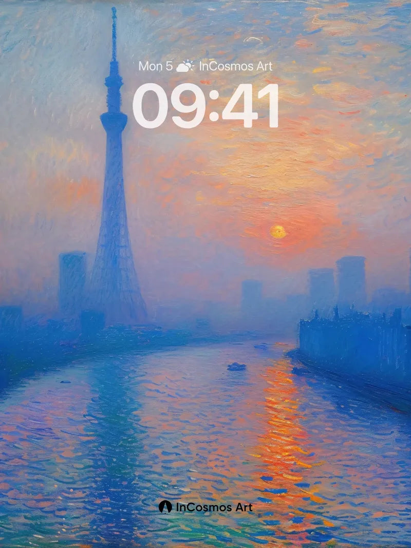 Hazy Dawn Wallpaper with Tower Reflection