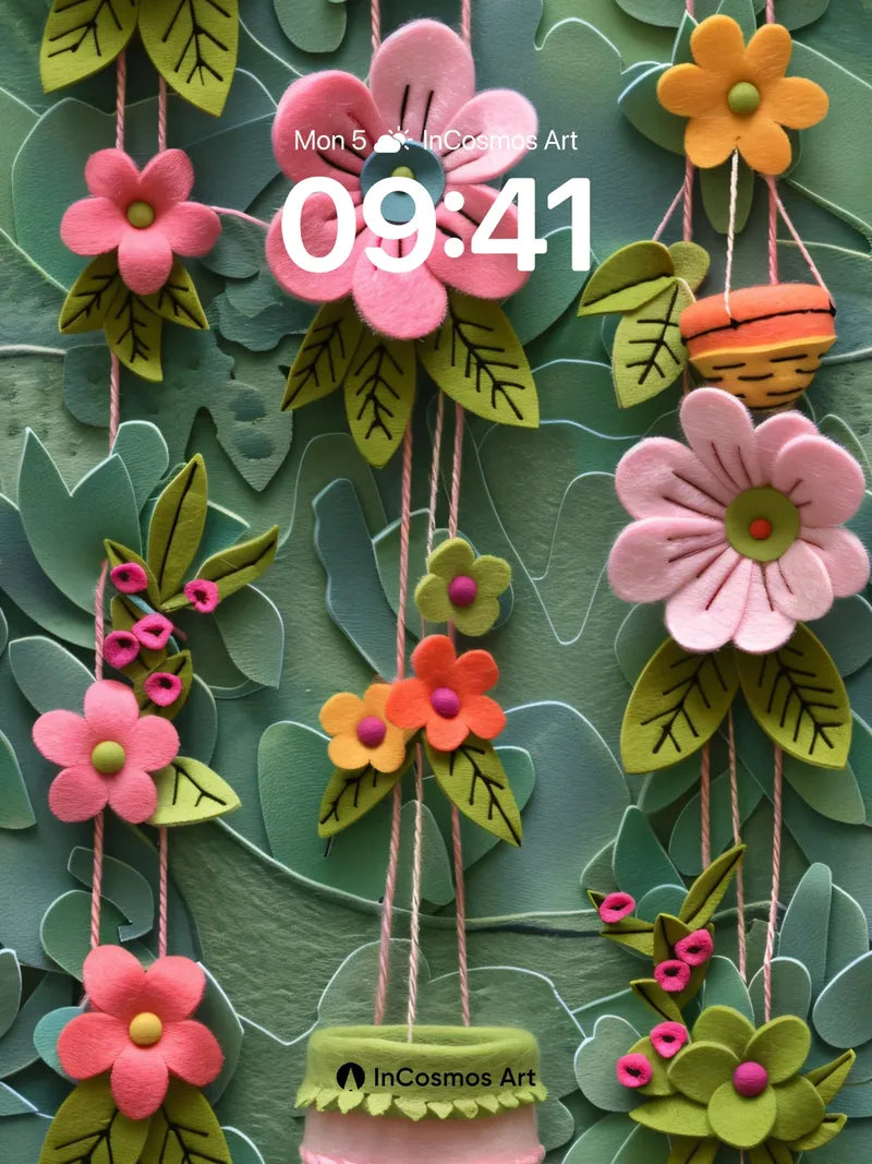 Whimsical Garden Wallpaper with Felt Florals wallpaper for iPhone, iPad & Mac