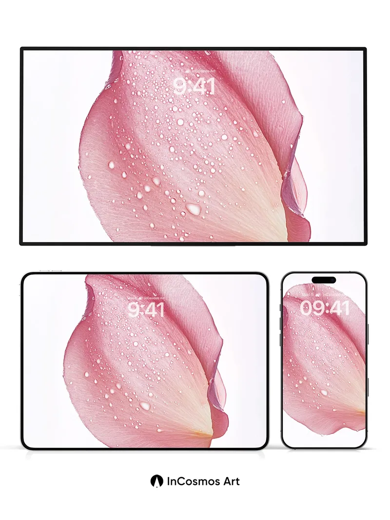 Serene Petal Wallpaper with Dewdrop Veil