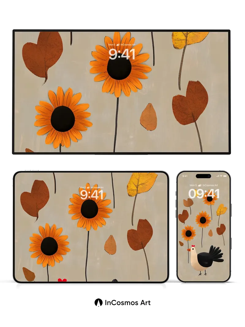 Autumn Whimsy Wallpaper with Floating Sunflowers