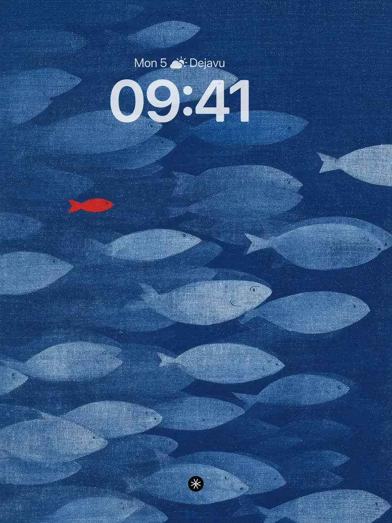 Deep Blue School of Fish Solo Red Accent Wallpaper