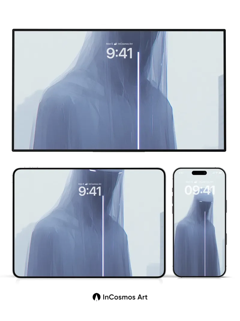 Silent Sentinel Wallpaper with Neon Veil