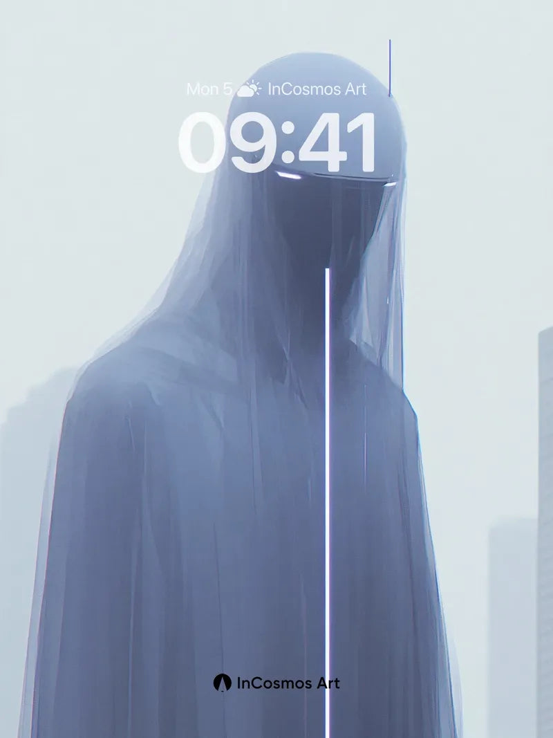 Silent Sentinel Wallpaper with Neon Veil